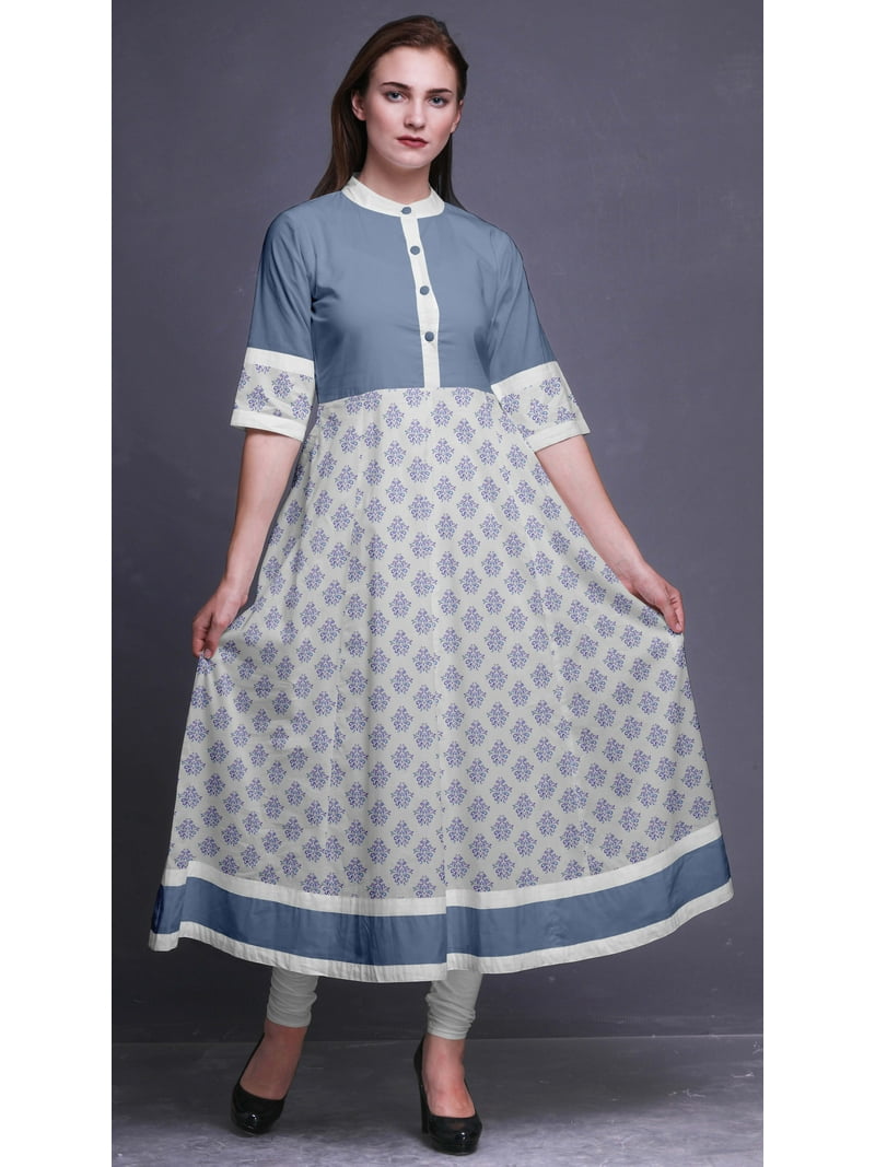 Bimba White Damask Block Indian Kurtis For Women Long A Line Casual  Anarkali Dresses Ethnic Kurti-X-Large - Walmart.com