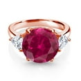 thumbnail image 2 of Gem Stone King 18K Rose Gold Plated Silver Red Created Ruby and White Moissanite 3-Stone Ring for Women (7.94 Cttw, Round 12MM, Trillion 5MM, Size 8), 2 of 3