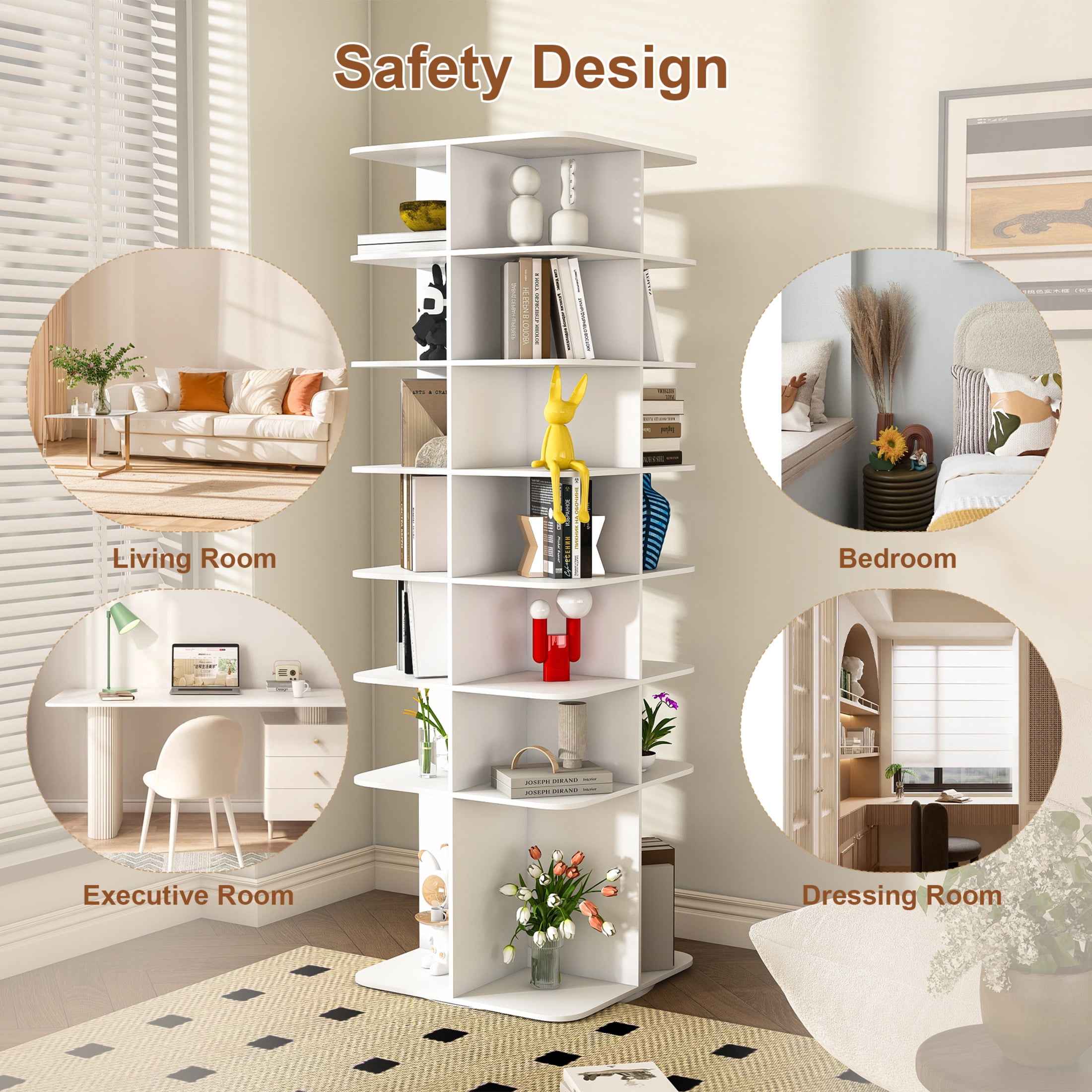 Noble House 7-Tier Square Rotating Shoe Rack Tower, 360° Freestanding Shoe Organizer, White