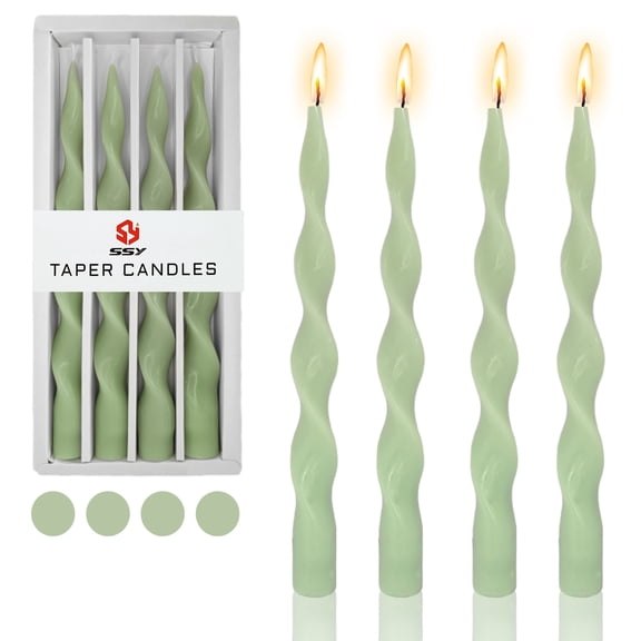 Spiral Taper Candle Green Candlesticks 4pcs Long Candle Stick 9.8 inches Tapered Candles Twisted Candlesticks for Home Décor Weddings Festive Women Gifts