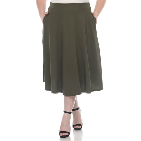 White Mark Women's Plus Size Flared Midi Skirt