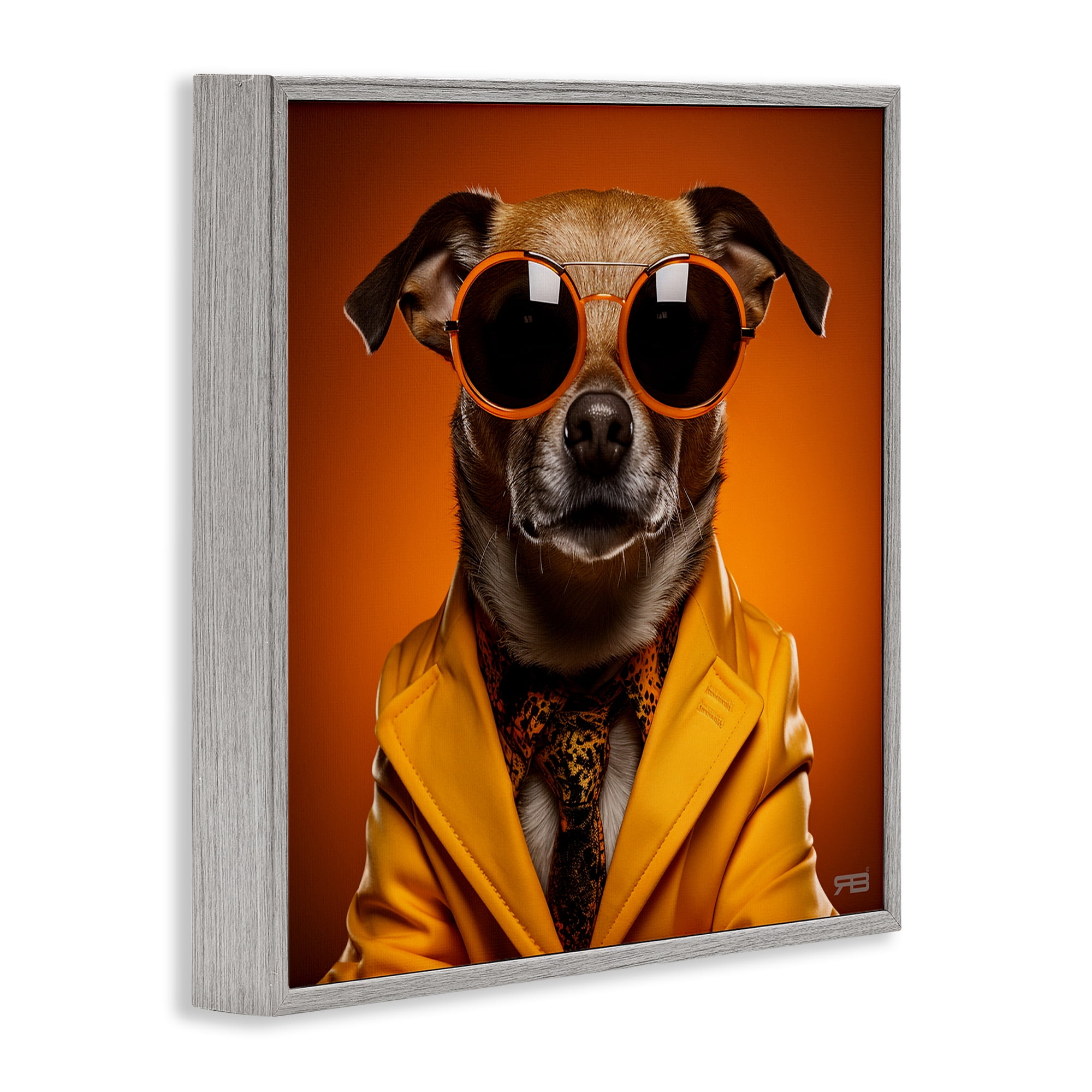 Stupell Industries Trendy Dog Yellow Suit Animals & Insects Painting Gray Framed Art Print Wall Art, 17 x 17