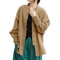 thumbnail image 1 of Tiweut Cardigan Décontracté Femme Style Rétro Lin Chemise à Manches Longues Ouvert Tricot Blouses Régulières Kaki,TG, 1 of 4