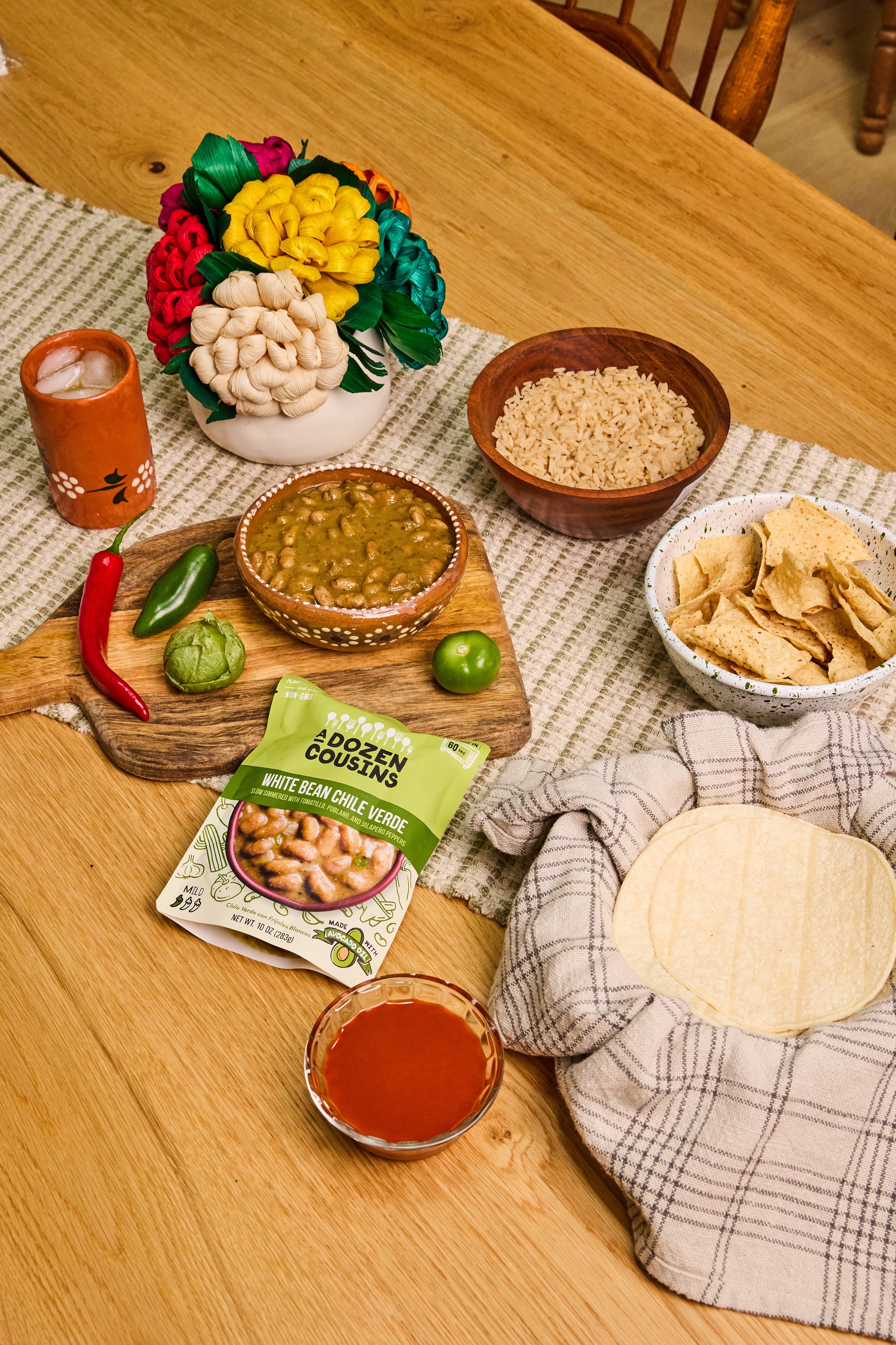 A Dozen Cousins Seasoned Beans, Vegan and Non-GMO Meals, Microwaveable Beans Ready to Eat Made with Avocado Oil (White Bean Chile Verde, 6 Pack)