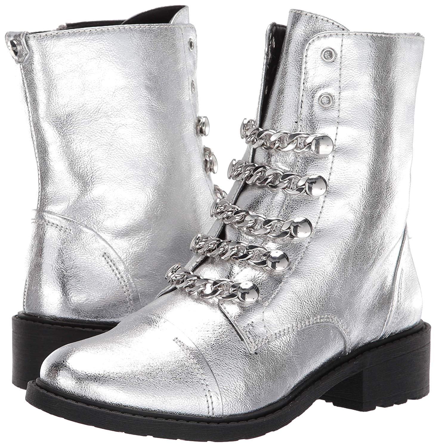 silver metallic combat boots