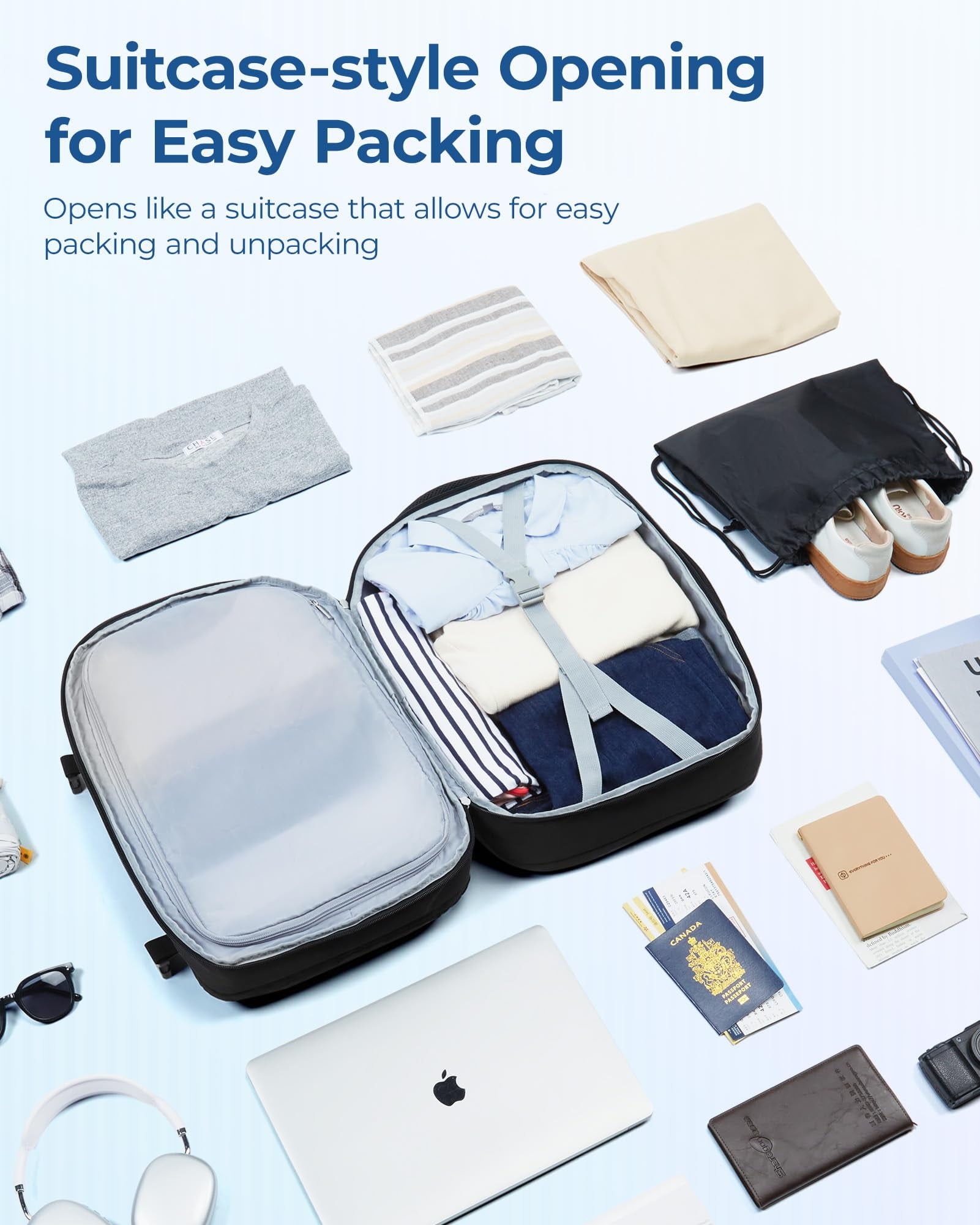 BAGSMART Travel Backpack, 30L Flight Approved Carry on Backpack with Door Lock, 17.3 Inch TSA Personal Item Backpack with Shoe Bag,Suitcase for Travel, Classic Black