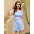 thumbnail image 2 of Women's Two Piece Outfits Square Neck/Off The Shoulder Ruffle Crop Top Frill Trim Shorts Sets, 2 of 5