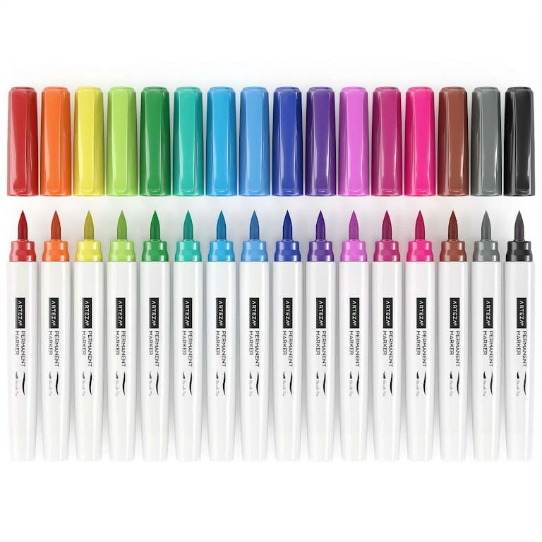 Arteza Set Of 16 Permanent Markers, Assorted Colors, Brush Nib : Target