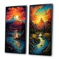 thumbnail image 3 of Designart "Sunset over Japanese Mountains Snowy River Scene III" Landscape Mountains Framed Wall Art Set Of 2 - Traditional Red Gallery Wall Frame Set For Home Decor, 3 of 6