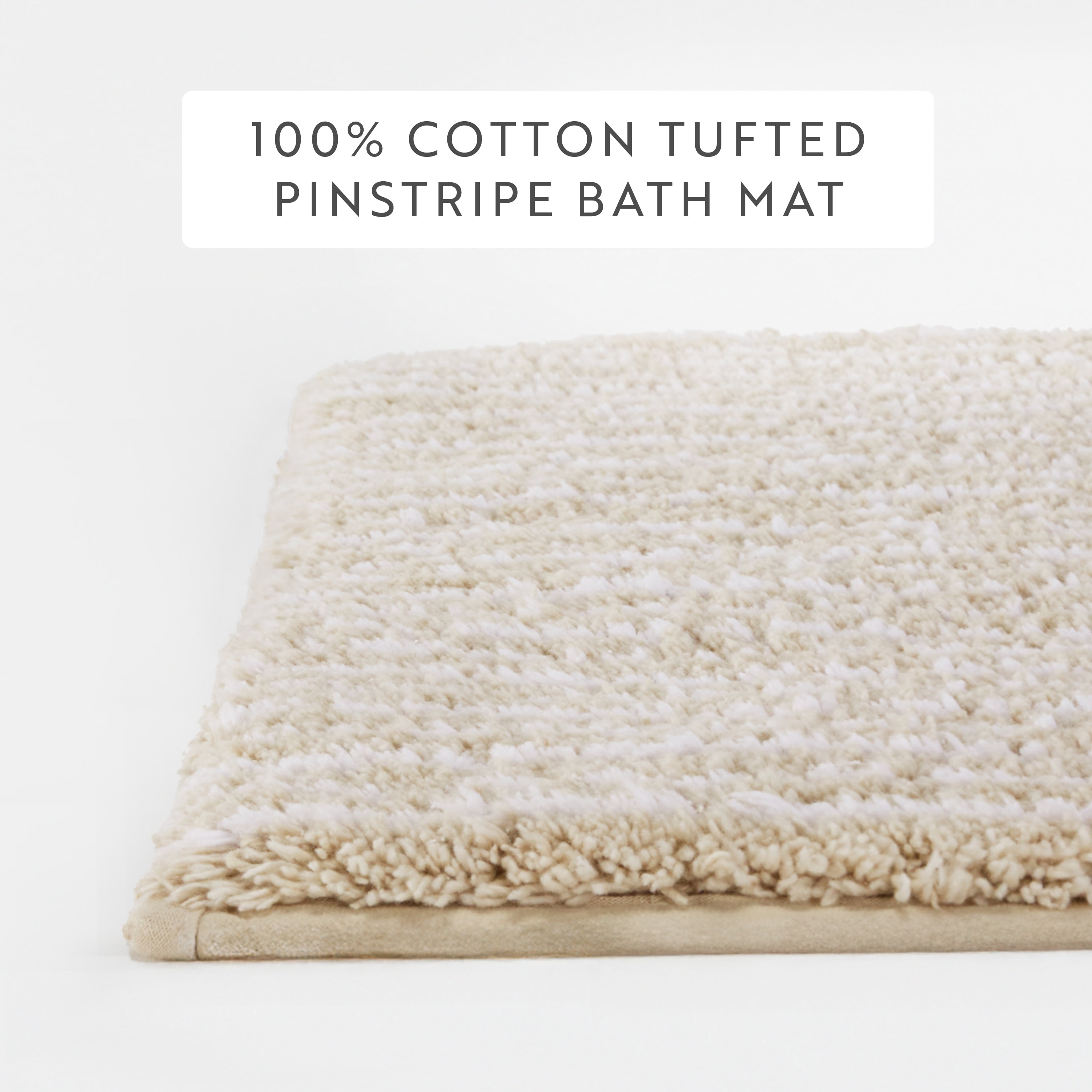100% Cotton Pinstripe Patterned Bath Mat by Comfort Canopy, Natural, 24" x 17"