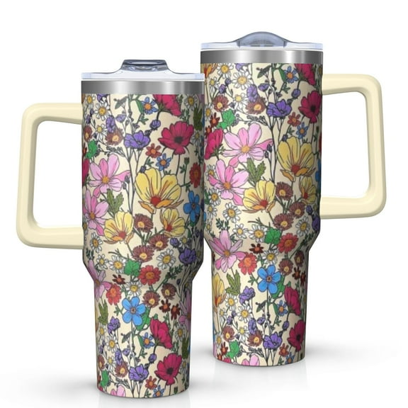 OBREWU Pioneer Flower Tumbler with Handle and Lid,40oz Pioneer Flower Double Wall Vacuum Insulated Tumbler,Pioneer Flower Cups Gift for Women and Men