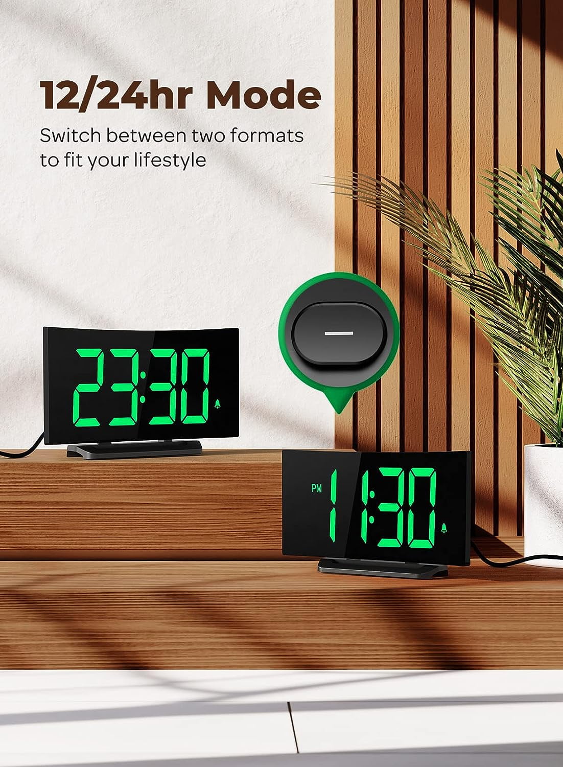 Mpow Alarm Clock for Bedrooms Kids, Large Numbers, Easy to Read & Set Digital Clock Curved Design, 6 Levels Brightness, 3 Alarm Tones & 2 Volume, 9min Snooze, Battery Backup, 12/24H
