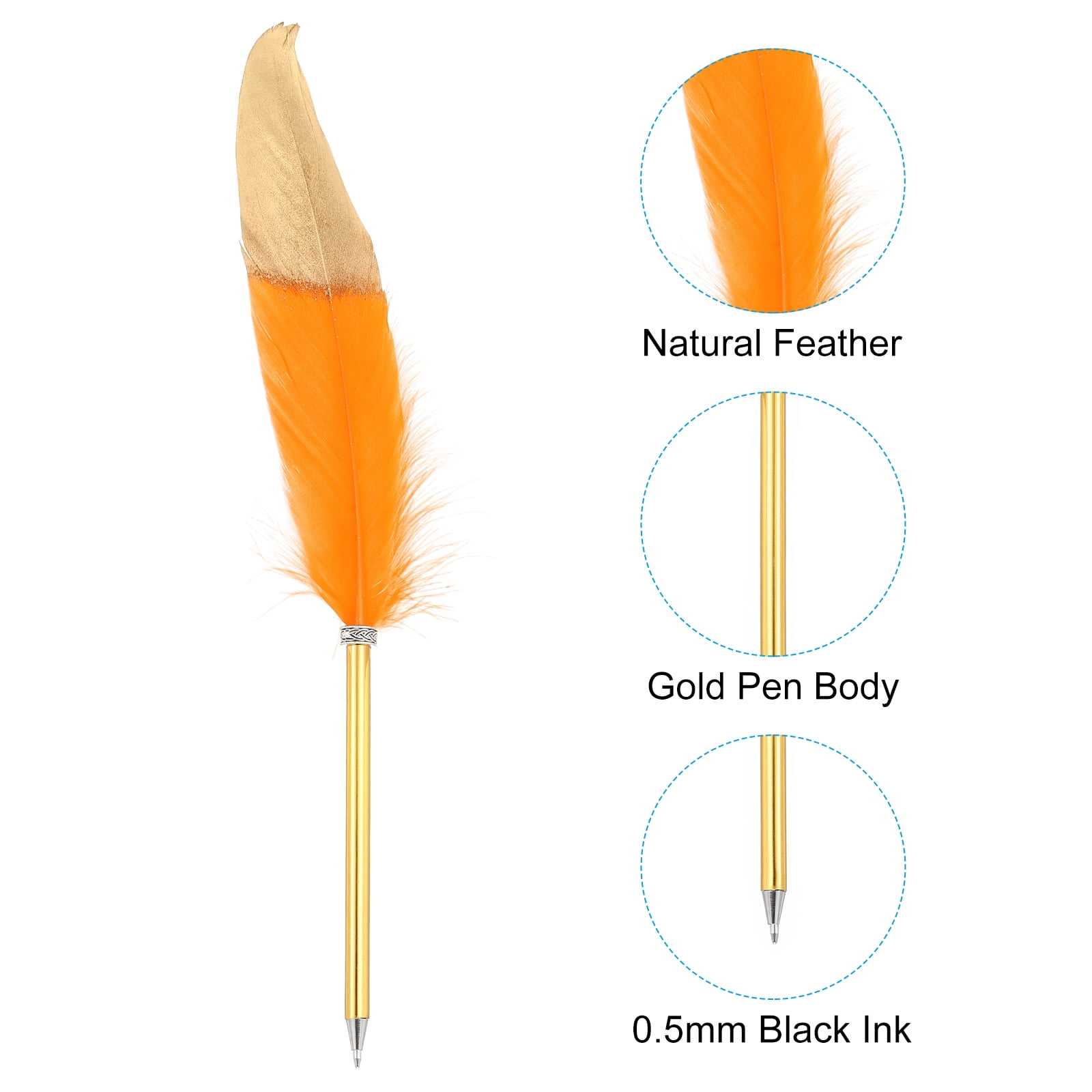 Uxcell 20Pcs Feather Ballpoint Pens Bulk, 0.5mm Black Ink Vintage Plated Rod Quill Writing Pens for Office, Wedding