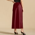 thumbnail image 4 of Women's Satin Silk Maxi Skirt High Waist Lace Trim - Elastic Waist Party Wedding Long Skirt, All Seasons, 4 of 5