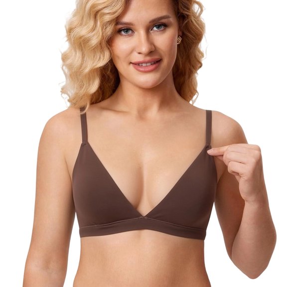 PMVFHDE Lightweight Padded Triangle Wireless Bra With Comfortable U Back Design For Everyday Wear Breathable Soft Blend Seamless Undershirts Outdoor Casual Daily Versatile All-Season Brown - XS