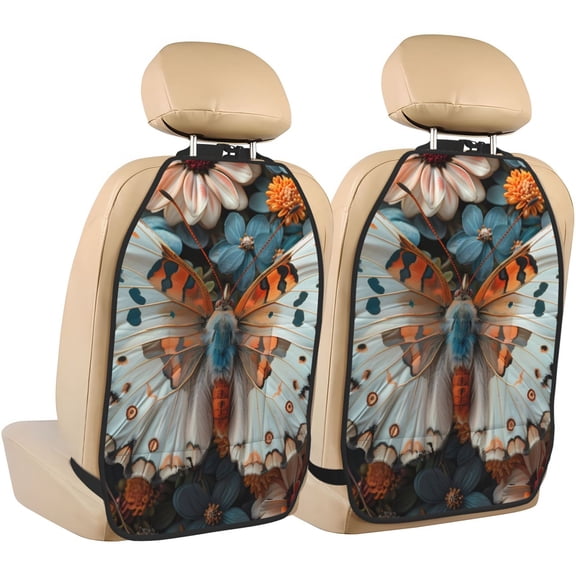 Xecao Butterfly and Bloom Beauty Pattern Car Seat Back Protector 2 Pack Large Capacity Pocket, Kick Mats Back Seat Protector