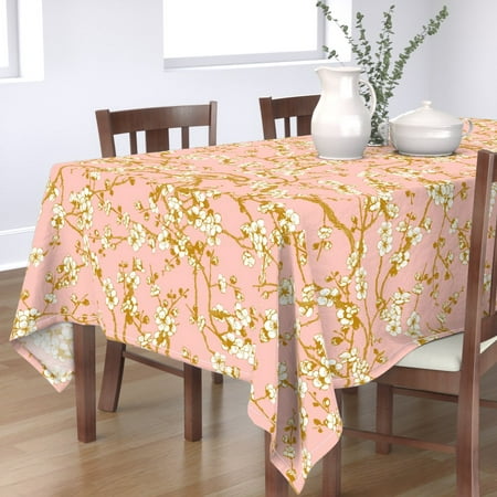 

Cotton Sateen Tablecloth 90 Square - Cherry Blossom Chinoiserie Spring Bloom Floral Pastel Nursery Japan Print Custom Table Linens by Spoonflower