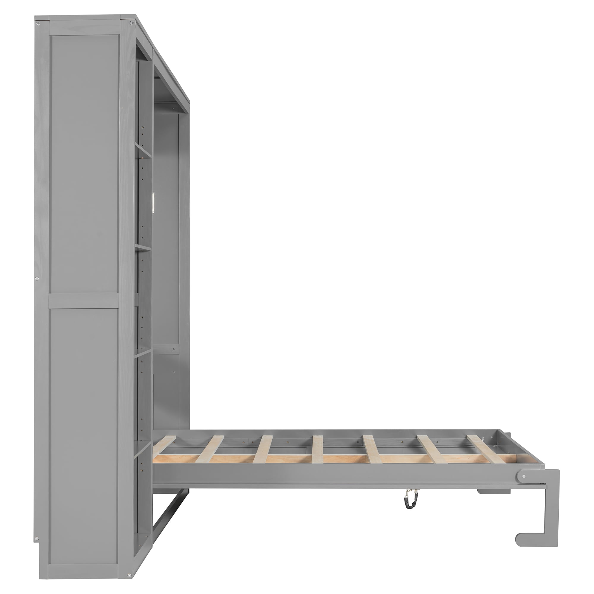 Queen Size Murphy Bed with 5 Tier Open Storage Adjustable Shelves for Space-Saving Guest Room
