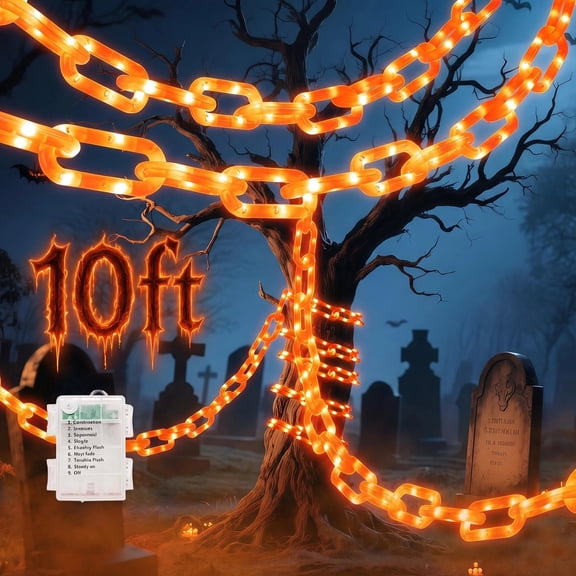 Halloween Decorations Outdoor 10FT 160LED Orange Chain Lights, Battery Operated String Lights with 8 Modes & Timer for Yard Porch Tree Party, Spooky Halloween Decorations Indoor.