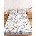 thumbnail image 2 of Cal.King Size Fitted Sheet Set - Botanical Flowers 3 Piece Bedding Sets 16" Deep Pocket Fitted Sheet with 2 Pillowcases, Watercolor Floral Plants Country Brushed Microfiber Hotel Luxury Bed Sheets, 2 of 9