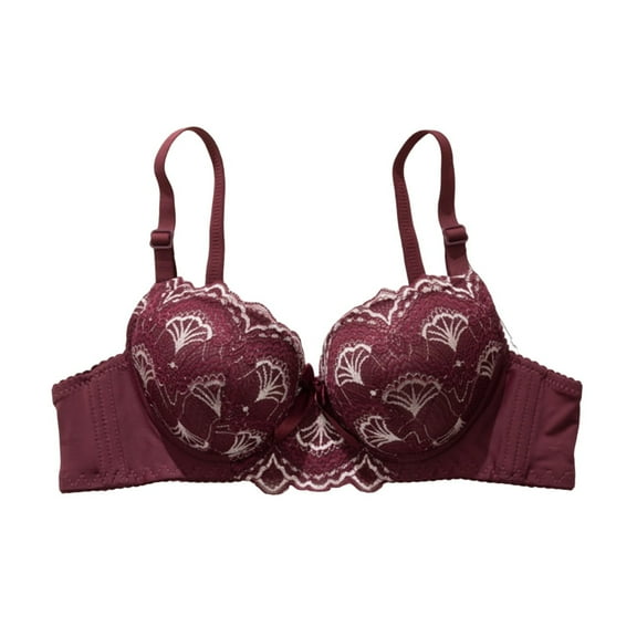 MGDXOX Womens Lace Bras Push Up Bras with Underwire Full Coverage Padded Balconette Comfort Everyday Bra Lingeries Wine 36