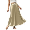 thumbnail image 2 of Satin Skirts for Women Solid Color Maxi Skirt With High Waist Elegant Drawstring Casual Womens A Line Long Skirt Khaki XXL, 2 of 5