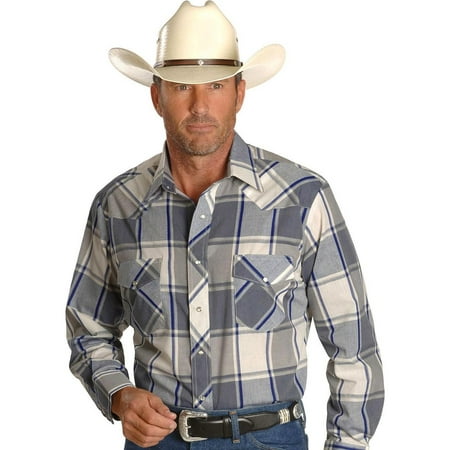 Dark Blue Plaid Snap - Mens Sport Western Plaid Snap