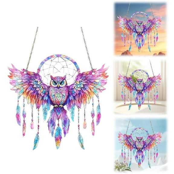 Owl Acrylic Sun Catcher Pendant, Decorative Window and Wall Hanging with Chain for Charming Room Decor