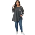 thumbnail image 3 of DARING DIVA Women's Plus Size Long Sleeve Color Block Knit Tunic 3X Gray, 3 of 6