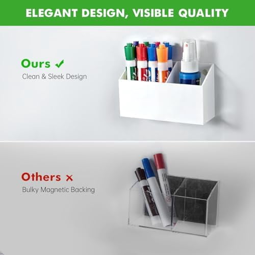 Magnetic Dry Erase Marker Holder for Whiteboard, Acrylic Magnet Pen Holder for Refrigerator Fridge, Marker Holder for Classroom Teacher, Pencil Cup,Office Accessories, Locker Organizer(White)