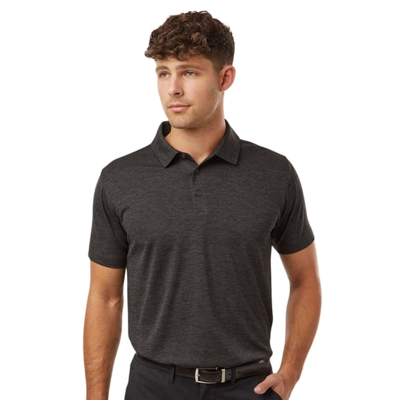 AllPro Men’s Pro-Lock Performance Polo Collar T-Shirt, 100% Polyester Moisture-Wicking Tee (Black-Melange, L)