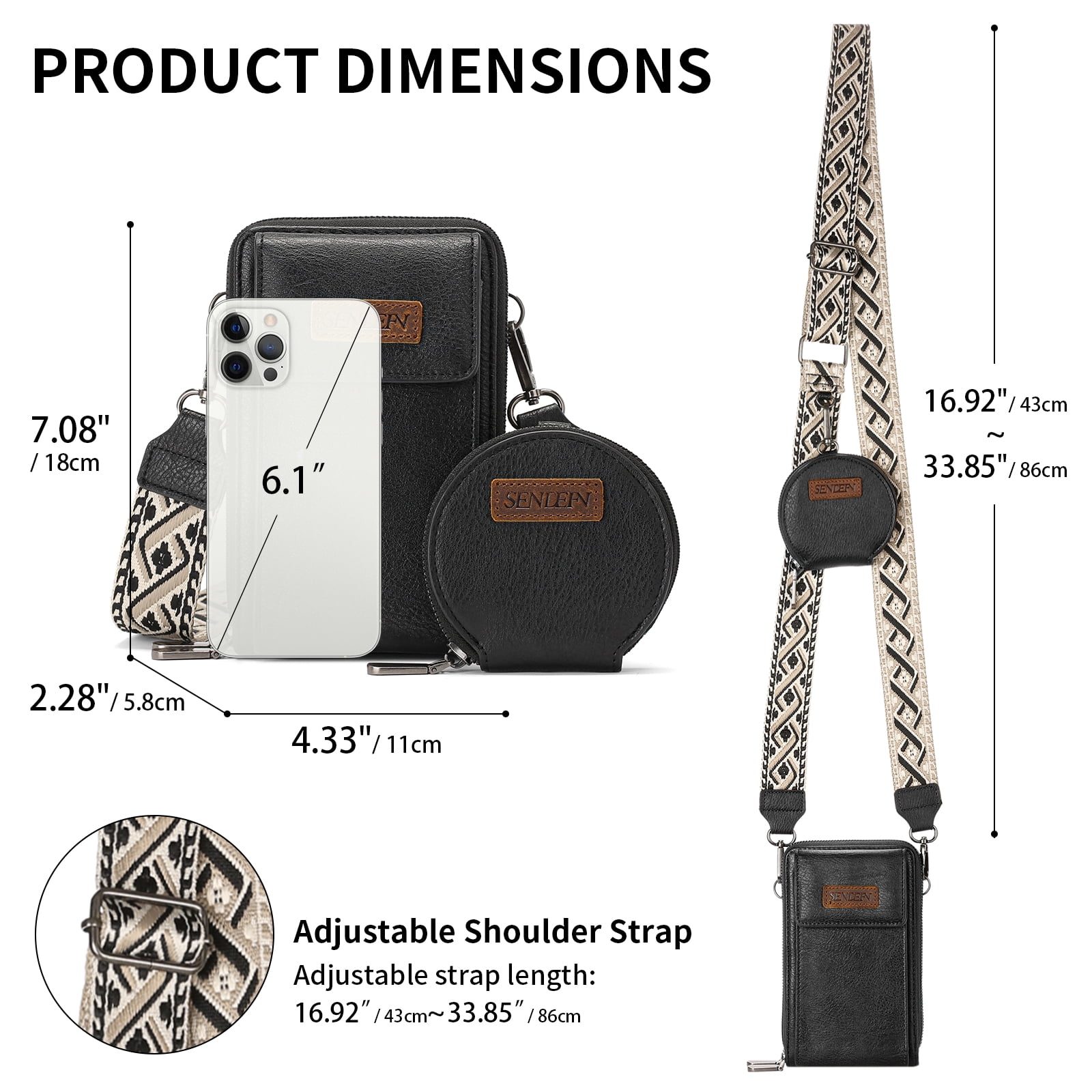 KALUNMA Small Crossbody Cell Phone Purse for Women, Vegan Leather Small Crossbody Bag Wallet Purse Coin Pouch