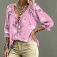 thumbnail image 4 of Women's 3/4 Sleeve V Neck Floral Print Ruffle Blouses Tie Front Flowy Boho Tops Lightweight Woven Casual Shirts Trendy 2026 Summer Beach Outfits Pink 2XL, 4 of 5