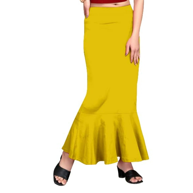 eloria Lemon Yellow Soft Comfy Pleated Saree Silhouette Saree Shapewear  Flare Petticoat for Women Lycra Cotton Blended Petticoat Skirts for Women  Shape Wear Dress for Saree 