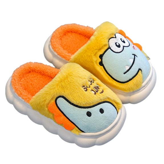 CAIXIA Kids Slippers Size 2,Dinosaur Slippers For Girls Boys Memory Foam Comfy Slippers Kids Winter Warm Indoor Shoes,Yellow