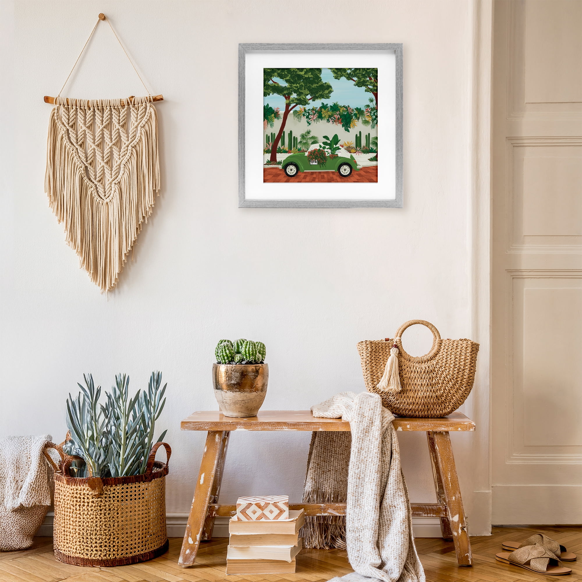 Stupell Industries Overgrown Garden Taxi Gray Framed Print Under Glass, design by Vero Illustrates