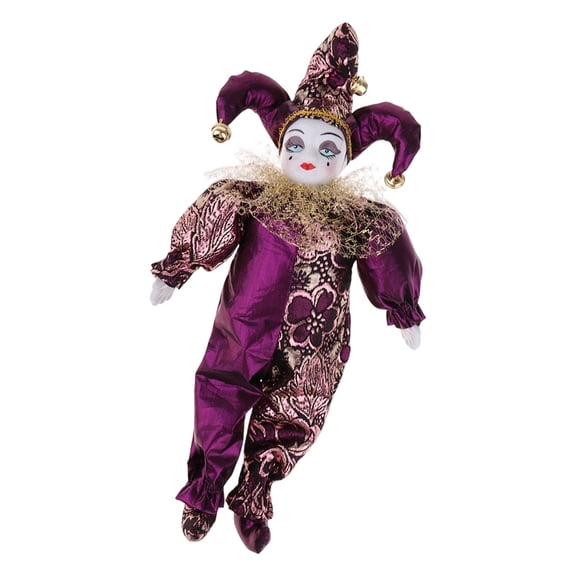 Movable Limb Ceramic Clown Statue with Handcrafts Fabric Outfit Holiday Decoration Collectible Clown Figurine Doll