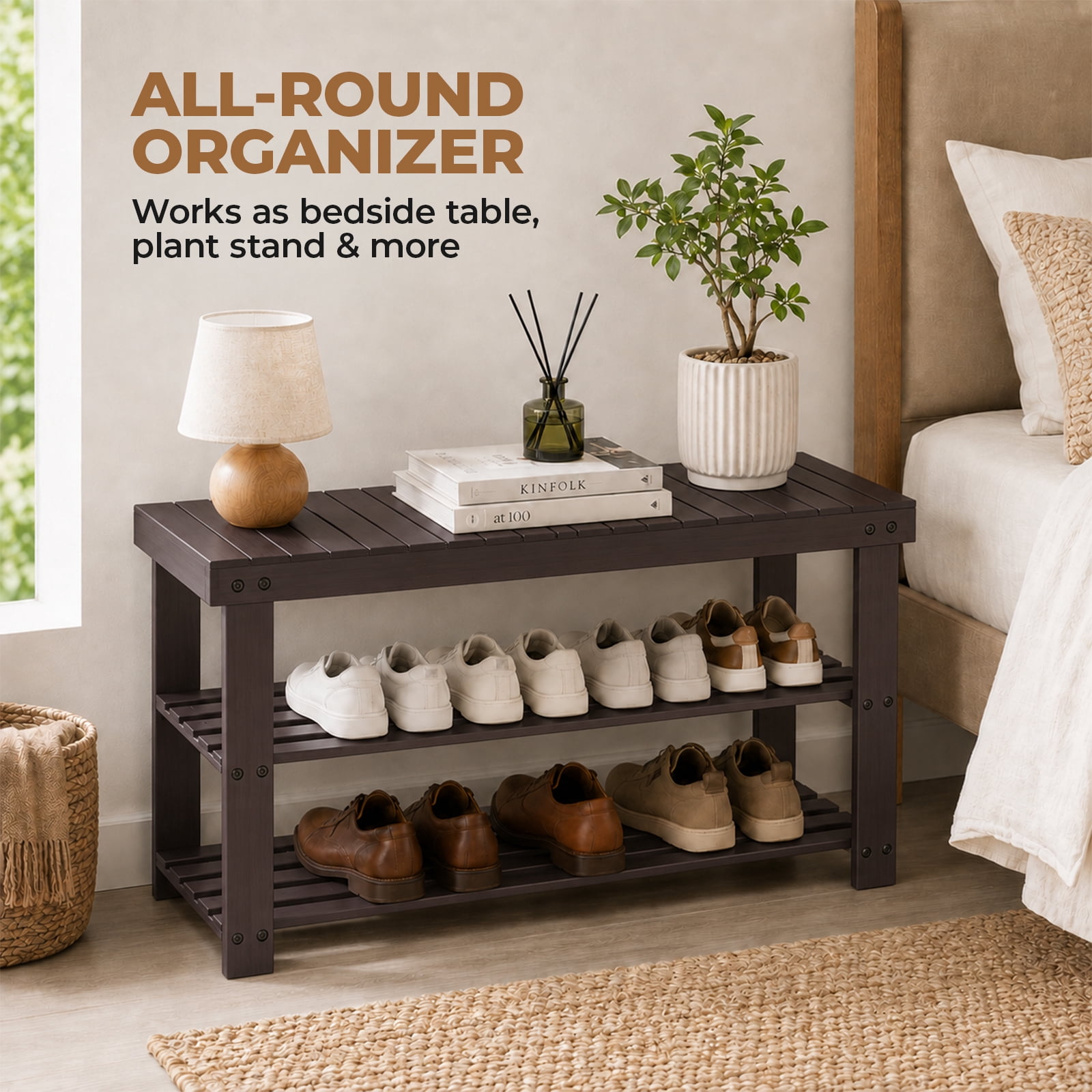 Alvantor 3 Tier Shoe Rack Bench, Shoe Storage Organizer, Entryway Bench, Perfect for Shoe Cubby, Bathroom Bench, Entryway Organizer, Hallway
