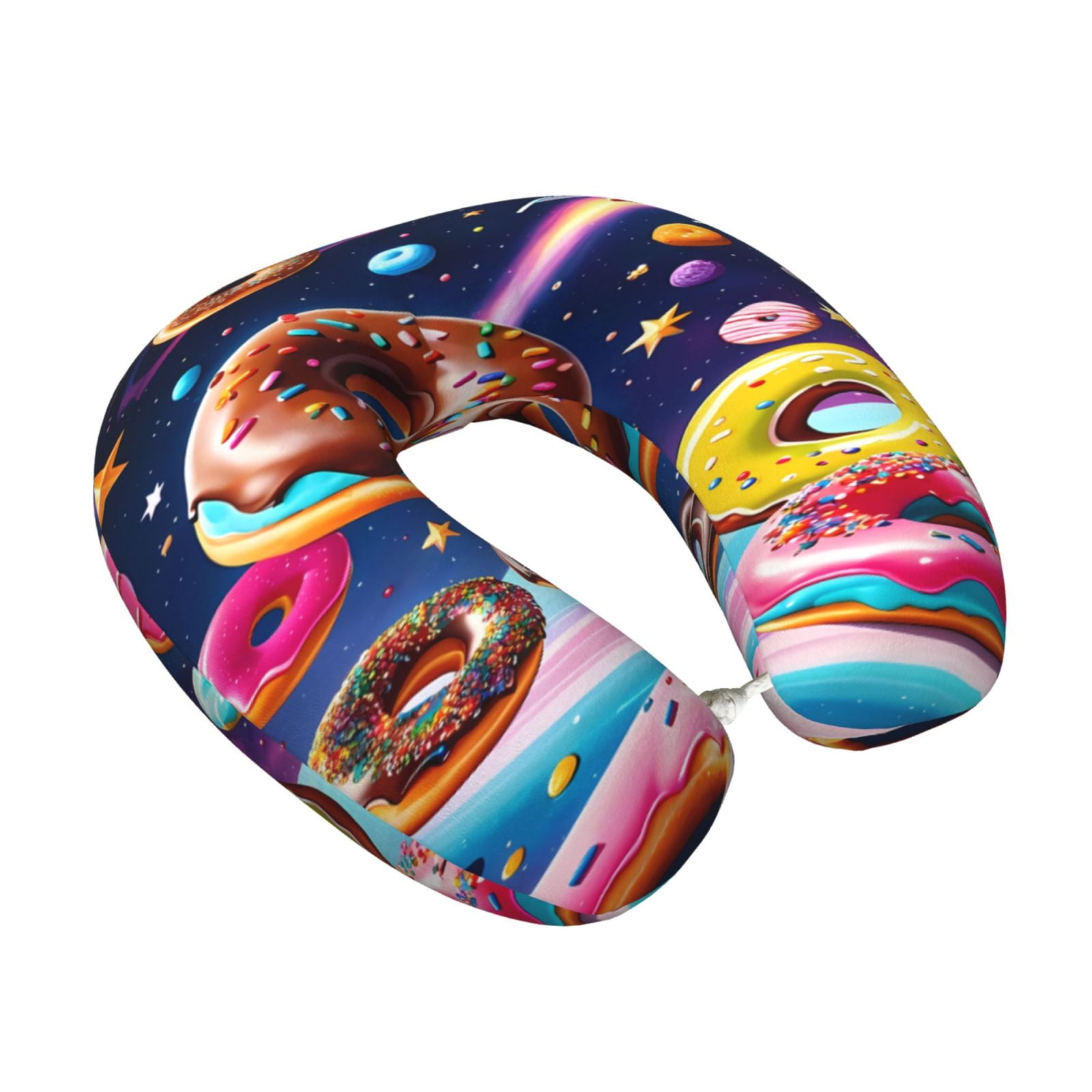 Xecao Space Colorful Donut Print Memory Foam Cervical Neck Pillow Versatile U-Shaped Pillows for Home,Office,Camping,Travelling,Soft Washable Cover