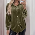 thumbnail image 6 of Stamzod Fall Shirts for Women Long Sleeve Velvet Button Up Shirt Women Officewear Business Casual Work Blouses 2025 Army Green-5 L, 6 of 9