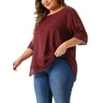 thumbnail image 4 of Agnes Orinda Women's Plus Size Tops Round Neck Lace Crochet Short Sleeve Shirts Casual Blouses 4X Burgundy, 4 of 6