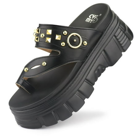 

Platform Wedge Sandals for Women with Arch Support Cute Cushion Slides Comfortable Thong Toe Ring Studded Orthotic Flip Flops Y2K Walking Womens Summer Shoes Fashion Casual