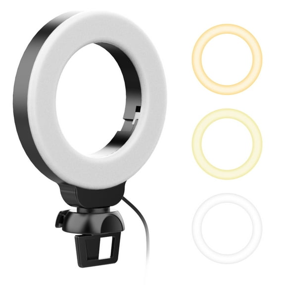 Mini 4 Inch LED Ring Light Clip-on Laptop Video Conference Lighting 3 Lighting Modes 3200K-6500K Dimmable USB Powered For Live Streaming Online Education Meeting