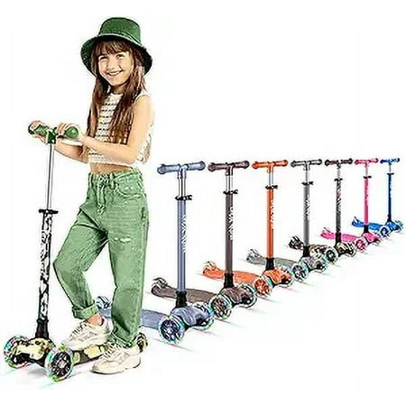 Lifemaster Kids Scooter &ndash; Children and Toddler 3 Wheel Kick Scooter &ndash; LED Wheel Lights Illuminate when Rolling&ndash; Adjustable Handlebar &ndash; Indoor and Outdoor - Camouflage