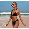 thumbnail image 4 of Charmo Women Ribbed Triangle Bikini Swimsuit Halter Two Piece Bathing Suit, 4 of 7