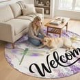 thumbnail image 2 of Round Area Rugs 6Ft, Spring Flowers Non-Slip Washable Circle Rugs Carpet, Purple Watercolor Botanical Floral Vines Indoor Outdoor Rug Floor Mats Throw Runner for Bedroom Living Room Bathroom, 2 of 8