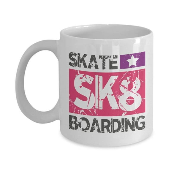 Distressed Sk8 Grunge Style Skateboarding Coffee & Tea Gift Mug Container And Skateboard Themed Accessories For Women