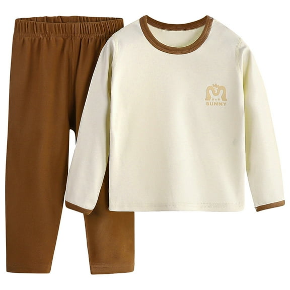 ZACPNCV Toddler Pajama Sets Fall Outfits for Girls Boys Long Sleeve Top and pants Set Baby Girl Winter Clothes Beige 4-5 Years