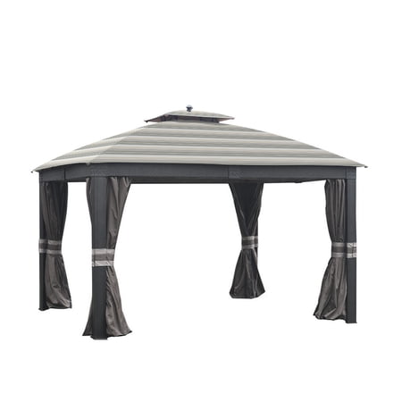 Garden Winds Replacement Canopy Top Cover for the Allen and Roth Wicker Gazebo -Standard 350 - Stripe Stone