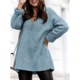 thumbnail image 4 of Women'S Loose Sweater V Neck Long Sleeve Shirt Casual Autumn and Winter Tops Blue S, 4 of 6